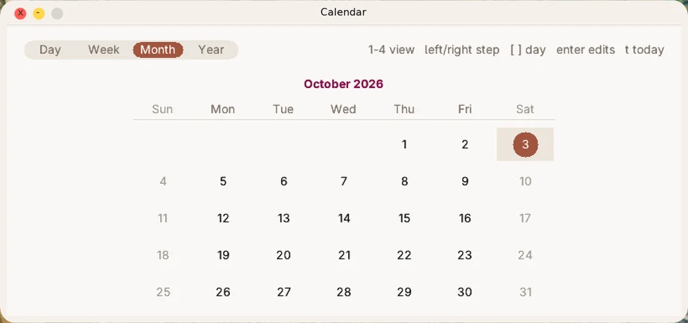 Calendar app showing a month view