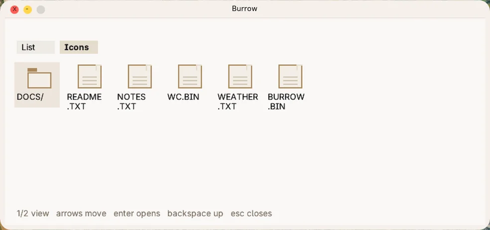 Burrow app showing a folder of files