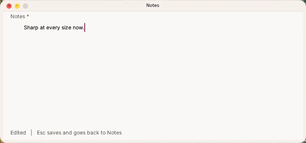 Notes app showing real TrueType text, large and bold